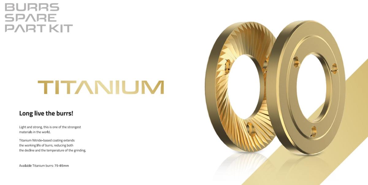 Burr Titanium được sử dụng trong dòng máy xay Mythos cao cấp của thương hiệu Ý Victoria Arduino
