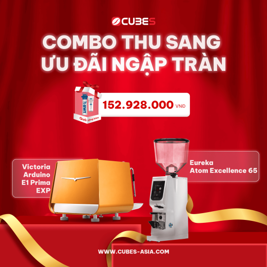 Combo Victoria Arduino E1 Prima Pro coffee machine và Eureka Atom Excellence 65 coffee grinder